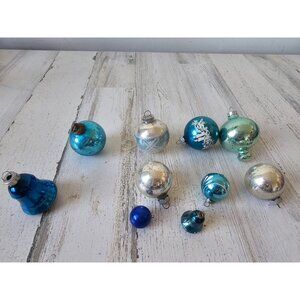 Vintage shiny bright Mercury glass ball ornament glitter silver blue axis tree‎